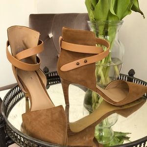 Joe’s Lauren Tan Suede 2.5” heels with ankle strap